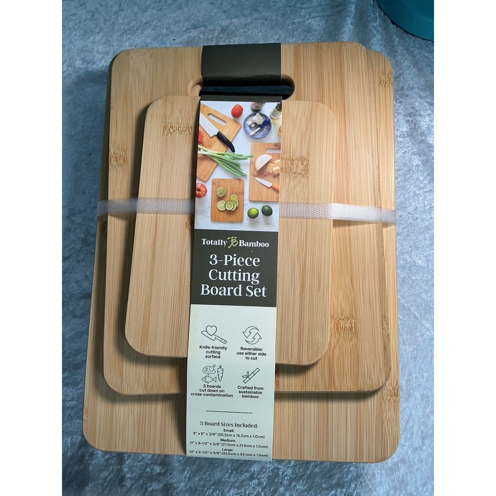 NWT Totally Bamboo Cutting Board Set, 3 Reversible 3 Assorted Sizes